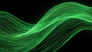 Linii ondulate netede de neon verde pe fundal negru. — Verde neon Fundal