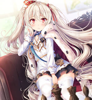 Azur Lane Valiant roșind pe scaun roșu închis wallpaper — Galaxy Z Fold8 Ultra Fundal