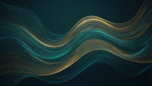 Un fundal modern abstract cu valuri curgătoare turcoaz și aurii, perfect pentru un aspect elegant.