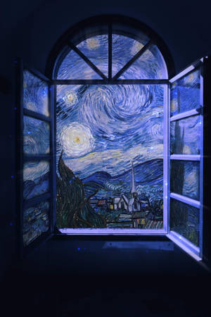 Van Gogh Nocturnă Stele Fereastră mixed media — Xiaomi Pad 8 Pro Fundal