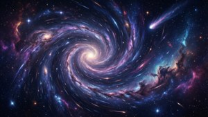 O galaxie în vârtej cu cometă în spațiu abstract ultrawide. — 2560x1080 Fundal