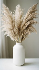 Vază albă cu pampas uscat, estetică boho minimalistă. — Alb aesthetic Fundal