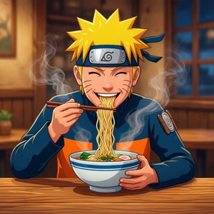 Ilustrație vectorială plată cu Naruto savurând ramen cu o față fericită — Naruto Fundal