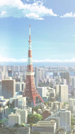 Vedere aeriană a Turnului Tokyo din anime