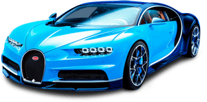 Vedere laterală Bugatti Chiron albastru