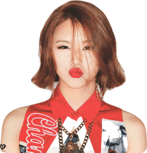 Vedetă Kpop cu buze roșii și privire îmbufnată
