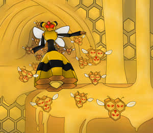Vespiquen ordonând lui Combee să atace — Pokemon Fundal
