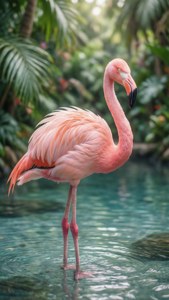Flamingo roz pastel în apă tropicală — Roz pastel Fundal