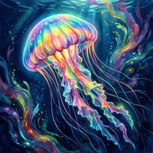 O meduză în acuarela cu culori de curcubee strălucește în adâncul mării — Pixel Watch 5 Fundal