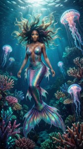 Doja Cat ca o sirenă suprarealistă într-un ocean bioluminiscent. — Doja Cat Fundal