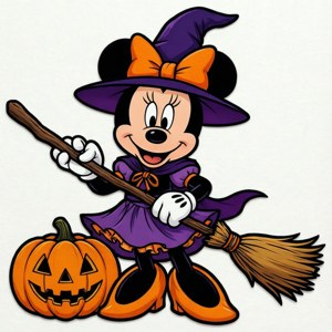 Minnie Mouse ca vrăjitoare în stil SVG decupat, cu dovleac.