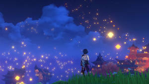 Xiao privind Festivalul Lanternelor — Genshin impact GIF Fundal