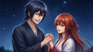 Imagine de fundal romantică cu Yato și Hiyori sub cerul înstelat — Anime cuplu GIF Fundal