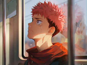 Yuji Itadori plângând în tren — Jujutsu kaisen Fundal