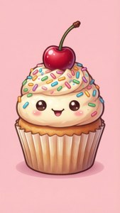 Cupcake kawaii dulce cu o față fericită. — Kawaii Fundal