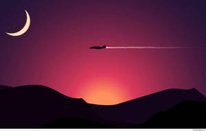 Fundal de perete minimalist cu apus și avion