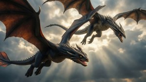 Trei dragoni zboară maiestuos prin nori — Game of thrones sezonul 8 Fundal