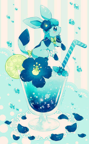 Wallpaper Chibi Glaceon băutură tropicală — Lenovo Legion Y700 AI Fundal