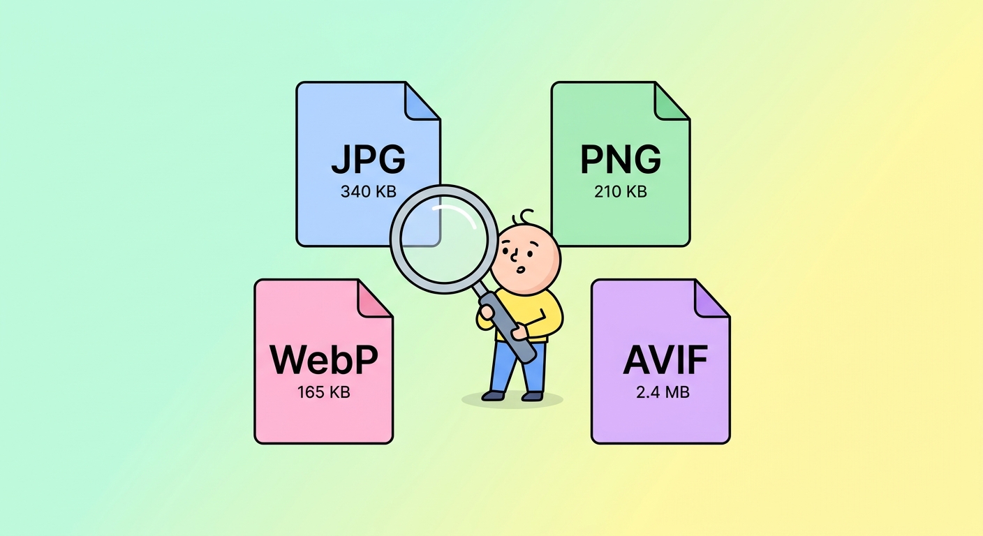 Ghid rapid pentru formatele de imagine — JPG vs PNG vs WebP vs AVIF